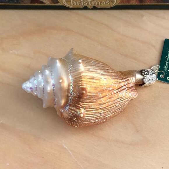 Old World Christmas Golden Seashell Blown Glass Ornament Ivory Beach House NEW - Picture 4 of 4